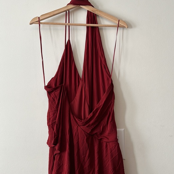 NEW Reiss Xena Draped Ruched Strappy Open Back Midi Cocktail Dress in Deep Red - Picture 12 of 12